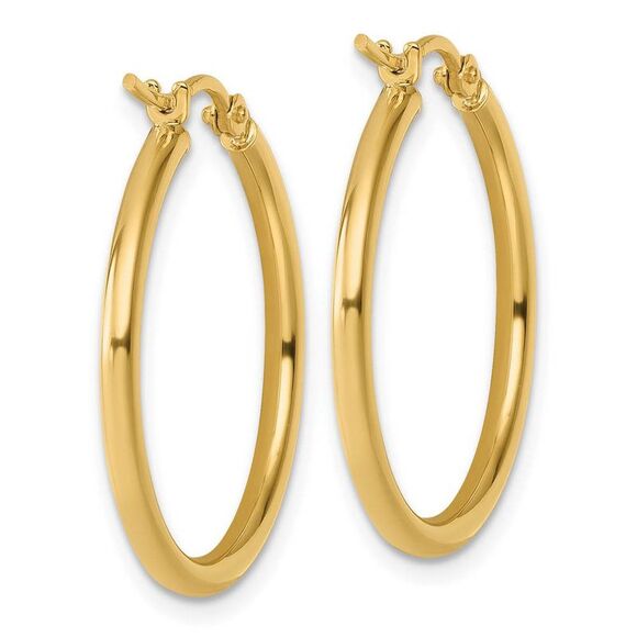 2mm Round Hoop Earrings in 10k Yellow Gold, 24mm (15/16 Inch) - Picture 3 of 6